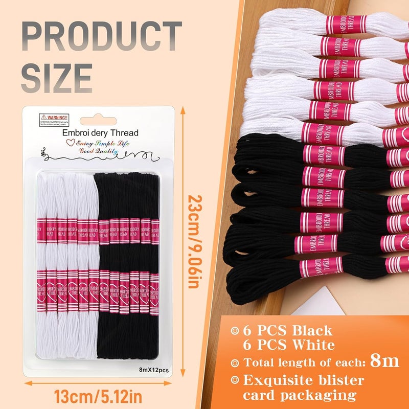 Dercuy Embroidery Floss,12 Skeins Black and White Embroidery Thread,Friendship Bracelet String for DIY Making,Embroidery Crafts - Image 2